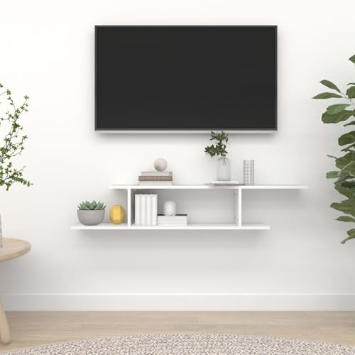 ZEYUAN TV-Wandregal, Schweberegal, Regalbrett, Regal Wand, Wandboard, Bücherregal, Wandboard, Regalbretter, Badregal, Weiß 125x18x23 cm Spanplatte