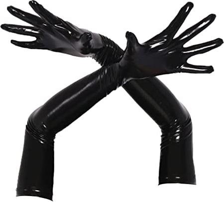 CHICTRY Women's Long Gloves Shiny Wet Look Latex Rubber Finger Gloves Cosplay Costume Clubwear 3# Black B M