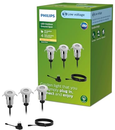 Philips Outdoor Niedervolt Spore Bodenspot 3er Set 3x1W, 24V, 2700 Kelvin, IP67 wasserfest, edelstahl