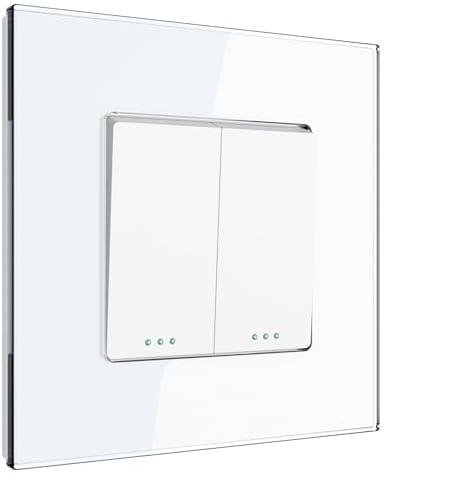 PULSAR Wechselschalter Doppelt Unterputz 1 Fach Weiß Glas, Serienschalter 86x86mm Doppel Wechsel Schalter Doppellichtschalter Wippschalter