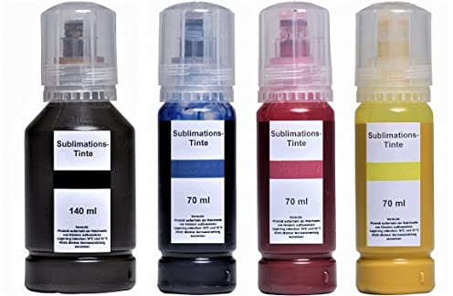 350 ml SUBLIMATIONSTINTE schwarz cyan magenta gelb kompatibel mit allen Epson Ecotank Druckern mit Adapter-Flaschen