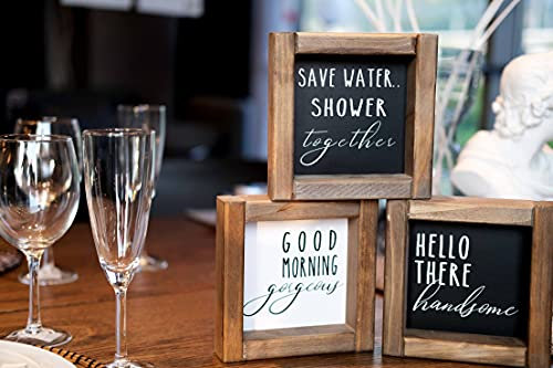 Funny Bathroom Signs Wall Art Decor, Farmhouse Bathroom Wall Decor with 9 Interchangeable Sayings, Rustic Accessories for Restroom Shelf ，3 Wood Frames Black and White Restroom Decor (6 * 6)