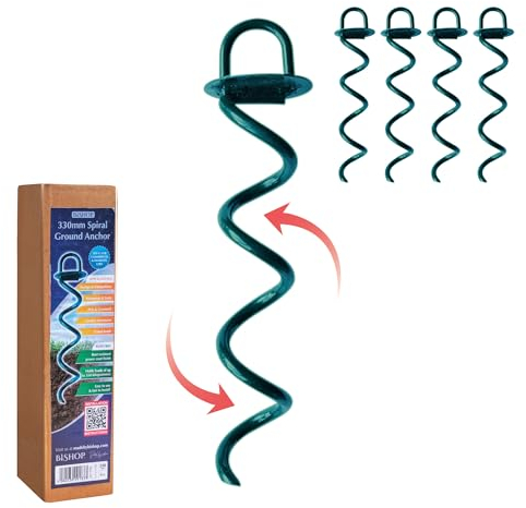 Bishop Security Ground Anchors Universal Screw For Trampolines, Tarpaulins & Swings (330mm, Pack Of 4)