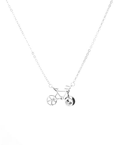WearTravelers 925 Sterling Silber Fahrrad-Kette mit Fahrradanhänger und weißen Zirkonia - Geschenkidee für Fahrradliebhaber und Reisende - Modell Amsterdam