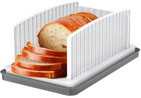 HHXRISE Bread Slicer for Homemade Bread, Adjustable Bread Slicer Guide with Crumb Tray, Plastic Bread Loaf Slicing for Kitchen Homemade Sourdough Rounds,Sandwich Cutter