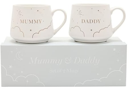 Widdop Bambino Set of 2 Mummy and Daddy Mugs - Stoneware Ceramic Mug - White Colour - Coffee Mug Tea Hot Drinks - Approx 350ml - Gift for Newborn New Parents Baby Shower Present