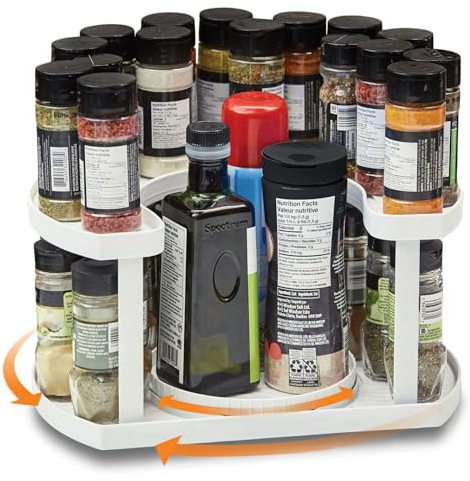 360° Drehteller Organizer,Höhenverstellbar Kühlschrank Drehteller,2-Etagen Dreh Organizer für Küchen,Schrank,Arbeitsplatte,Kühlschrank,Schminktisch-33cm