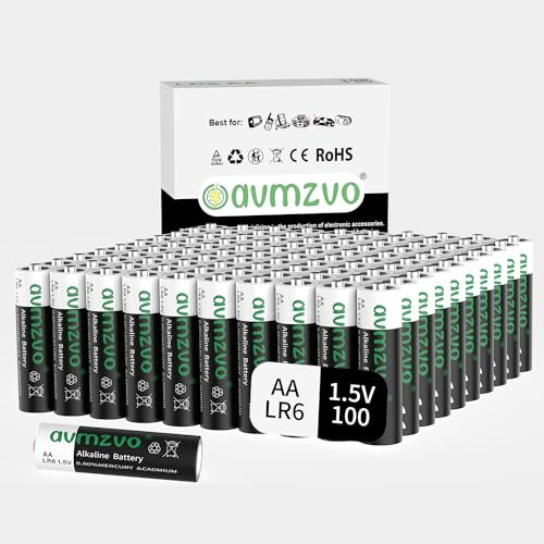 avmzvo Batterie AA, 100 pezzi, batterie Lr6, 1,5 V, alcaline, potenza durevole, potente, può essere utilizzata per giocattoli, sveglia e altri dispositivi elettronici