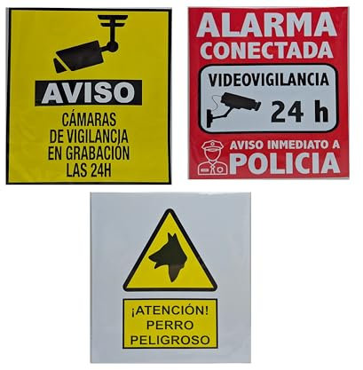 Dos Pegatinas Videovigilancia y Una Pegatina de Perro Peligroso Para Señalizar Zonas de Tu Casa o Parcela. Puede Ayudar a Prevenir Robos o Agresiones
