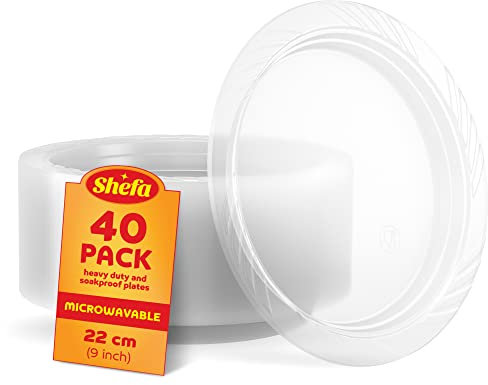 Shefa Pack of 400 Clear Plates, Reusable & Washable, Heavy Duty Dinnerware, Microwave-Safe Crockery - Ideal for Birthday, Parties, Camping, Catering (9 Inch Plates, Clear)……