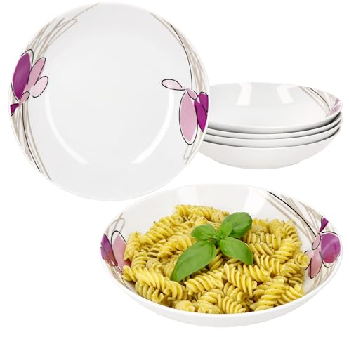MamboCat Viola 6er Set Suppenteller I 450ml I Porzellan-Geschirr mit Blumen-Dekor für 6 Personen I tiefe Teller für Salat, Suppe, Müsli, Pasta & Co.