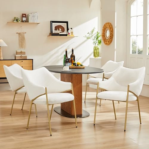 MSMOK Esszimmerstühle, Loungesessel Sofastuhl,Armlehnensessel Sessel,Lamm Plüsch Stoff,Verdicktes Sitzkissen