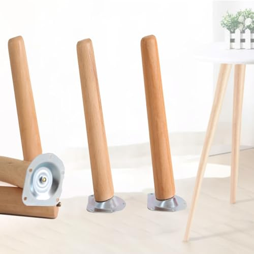 4 Pièces Pied De Meuble Bois,Pied Table Basse Incliné Pieds de Canapé | Rechange Pied de Table Bois Massif Remplacement pour Table De Nuit Armoire Lit Commode Tiroir,avec Plaque de Montage Vis