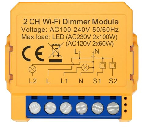 Corghd Tuya WiFi Smart Dimmer Switch Module 2CH Control LED Lights Dimmable Switch Stepless Dimming+Voice Control