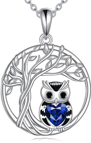 YFN Eule Halskette 925 Sterling Silber Lebensbaum Anhänger Baum des Lebens Schmuck Niedliches Tier Geschenk für Damen Mutter Tochter Freund