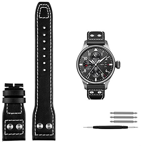 GSZCCZS Echtes Leder Nieten Armband für IWC Big Pilot Spitfire Rindsleder Faltschließe Uhr Herren Armband 21mm 22mm