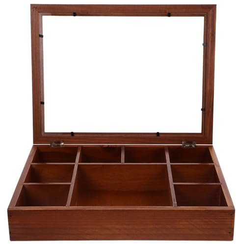 WOFASHPURET Retro-Holz-Schaukasten Neunteilige Vintage-Schmuckschatulle Kristall-Edelstein- Mit Glasdeckel Rock-Collection-Stein-Schaukasten Für Zuhause Geschäft