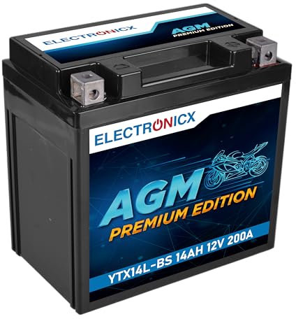Electronicx YTX14L-BS AGM-Motorradbatterie 12V 14Ah 200A – Wartungsfrei, hohe Startleistung, langlebig, auslaufsicher & rüttelfest – ideal für Motorräder mit hohem Energiebedarf