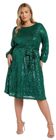 Yours London Curve Sequin Skater Midi Dress - Women's - Plus Size Curve Green