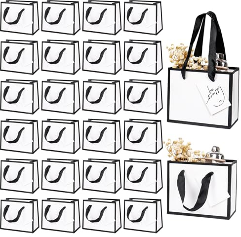 24 Stück kleine Geschenktüten mit Henkel 12× 10× 6 cm Weiß Papiertüten klein Mini Geschenktüten Geschenktasche für Geburtstage, Hochzeiten