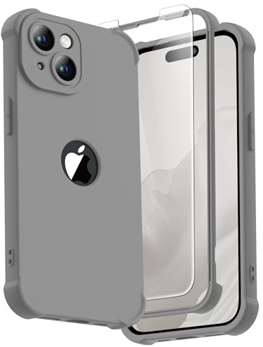 ORETECH for iPhone 15 Plus Case, Shockproof Slim, Screen Protector, Grey | 15ft Military Grade Drop, Camera Lens Guard, 360 Silicone Rubber Bumper