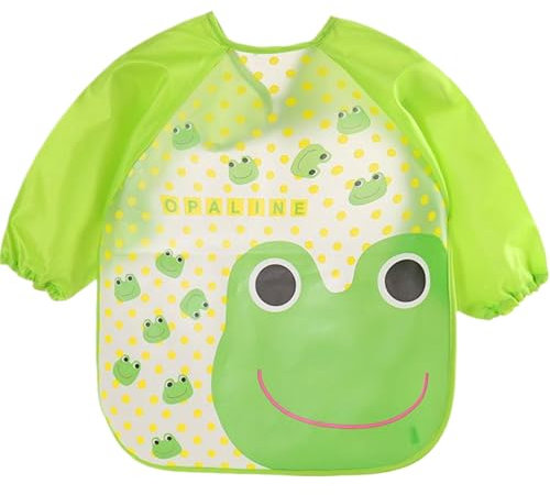 Peosaard Children's Painting Apron,Toddler Paint Smock with Sleeve,PEVA Toddler Art Smock,Cute & Adorable Kids Aprons for Painting, Crafting & More/Green