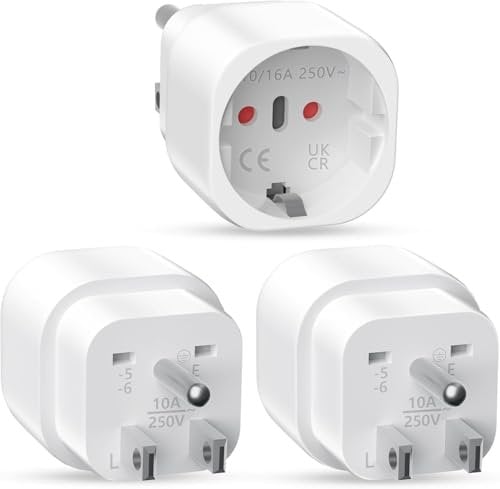 3 Piezas Adaptador Enchufe Europeo a Americano, Adaptador Enchufe USA, 2-Pin Europa a 3-Pin EEUU para América/Canadá/México/Tailandia/Colombia, Tipo B, Blanco