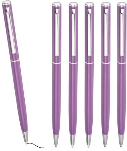 PATIKIL 6Pcs Stylo Bille Métallique Fin 1mm Stylo Rétractable Violet | Léger, Encre Noire, Pointe Moyenne, Écriture Fluide Avec Pince Métallique Pour Bureau Mariage Livre D'Or Invités