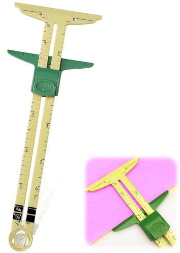 5-in-1 Sliding Gauge Measuring Tool, Fabric Quilting Ruler, Adjustable Seam Gauges Sewing Tool for Crafters, Dressmakers & DIY Stitching