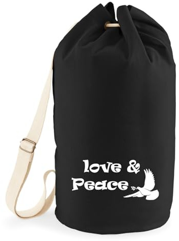 Huuraa Seesack Love & Peace 20 Liter Black Baumwolle Rucksack Geschenkidee