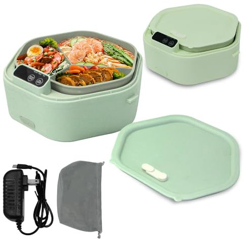 SL Euthtion Cordless Electric Lunch Box, Battery Powered Heated Lunch Box，Food Heate 1L Adjustable Heating time Comes Three compartments Used for Trucks, Camping, Offices