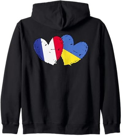 Drapeau France Ukraine Cœur Drapeau Français Ukrainien Double Drapeau Sweat à Capuche