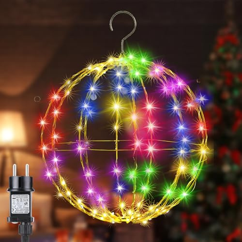 Gobesty Weihnachtsbeleuchtung Außen Kugel, 30CM Leuchtkugel Weihnachten, 8 Modi Hängende Kugel Lichter Strombetrieben Wasserdichte Kugel-Lichterketten für Garten Party Innen Wohnzimmer (Bunt)