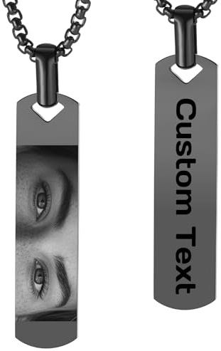OTXIXTO Personalisierte Kette mit Augenfoto Edelstahl Anhänger mit Individueller Gravur Name Datum Kreative Augen Foto Halsketten für Damen Herren Partner