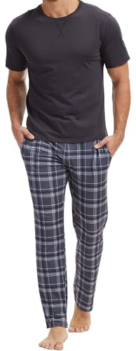 The Essentials Wardrobe Mens Pyjama Set with Short Sleeve & Long Sleeve T Shirt & Bottom Pants - Sleepwear, Loungewear & Nightwear for Men - Soft & Comfortable Mens PJs
