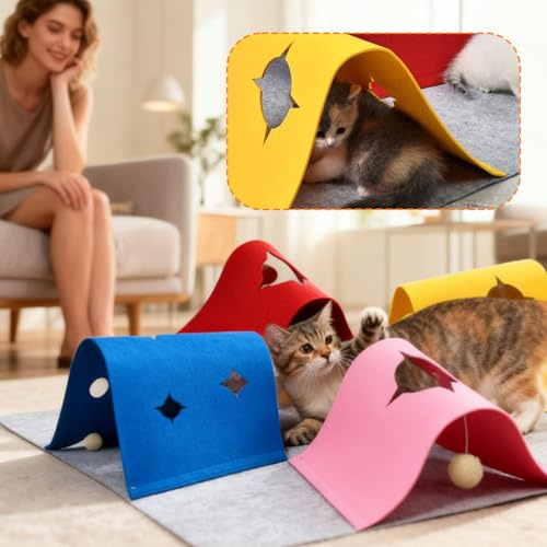 Spielmatte für Katzen, 4-in-1-Tunnelmatte, interaktive Kätzchen-Übungsmatte, für Wohnzimmer, Bereicherung für drinnen und draußen, Schlafzimmer, Langeweile, Training, Reisen