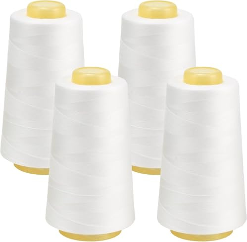 Slwnrc 4 rotoli Rocchetti di filo da cucito 40S/2, 3000 Yards Filato da cucito universale poliestere filo da cucito a mano Filo da cucire per Cucito, Quilting, Patchwork (Bianco)