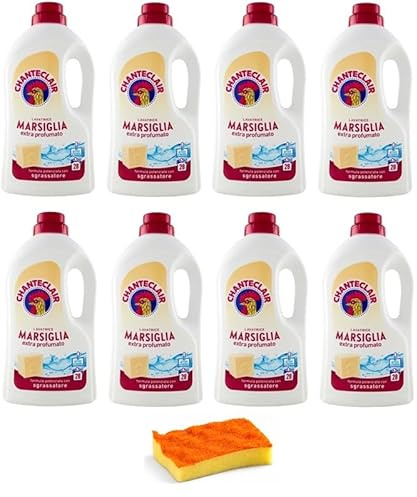 8 x Chanteclair Lavatrice Marsiglia Detersivo Liquido - Detersivo Liquido per lavatrice - Formula detergente con sgrassatore 28 lavaggi 1260 ml + spugna piatti KIT CREATO DA GALLIK