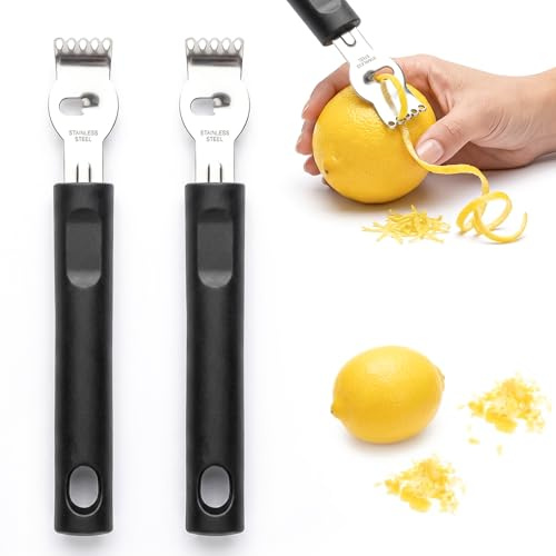 ZhuPu 2 Pcs Lemon Zester Tool, Stainless Steel Channel Zester, Citrus Peeler, Hanging Loop for Peeling Oranges(Silver)