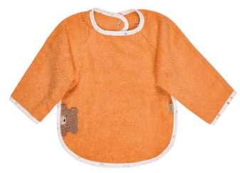 Sterntaler Ärmellätzchen Bär Bo, Baby- und Kleinkinder Lätzchen mit Ärmeln, praktischer Druckknopfverschluss, saugfähige Baumwolle, süße Applikation, 50×73×0,5 cm, leuchtorange
