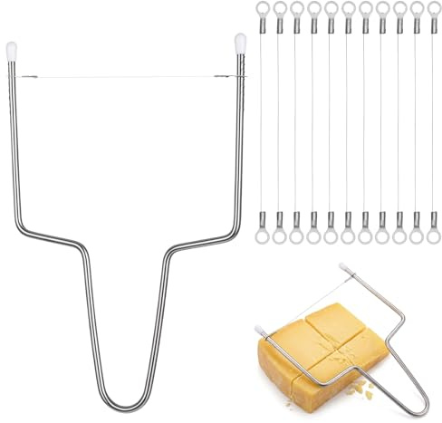 13PCS Cheese Slicer with Wire, Stainless Steel Cheese Cutter with 12 Extra Wires Handheld Cheese Cutter for Kitchen Block Butter Cutters Tools