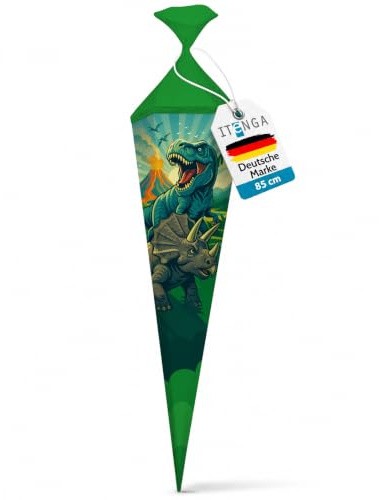 itenga Motiv Schultüte 85cm für Jungen – eckig mit Tüllverschluss – stabile Zuckertüte - Motiv, z. B. Dinosaurier, Traktor, Rennauto, Feuerwehr, Polizei, Fußball (Dinosaurier Dino World)