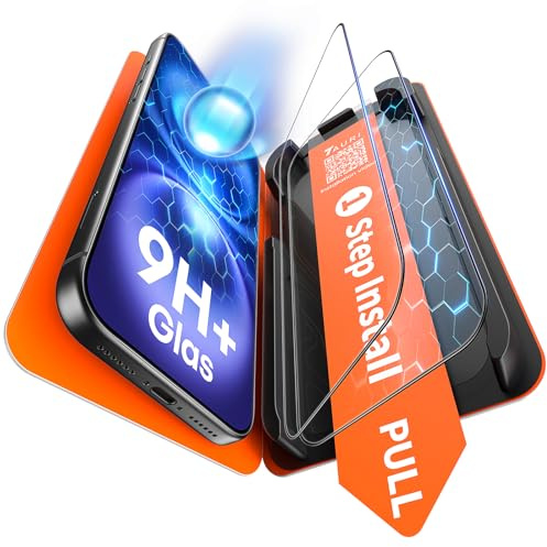 TAURI für iPhone 16 Panzerglas 6,1 Zoll - 2 Stück | mit Staubfreier 1-Schritt-Installation, 9H Glas Displayschutz, Full Screen Blasenfreie-Schutzfolie, Kompatibel mit Hülle