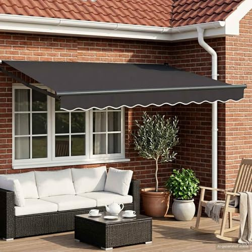 Tenda da sole elettrica estensibile Antracite 3x2 mt motorizzata e manuale, poliestere idrorepellente con rivestimento in PU, acciaio verniciato a polvere e telaio in alluminio