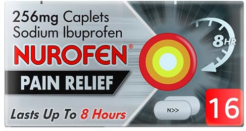 Nurofen Ibuprofen Caplets 256mg, 16 Pack - Joint, Back, Knee Pain Relief, Long-Lasting Painkillers for Cold & Flu, Over-The-Counter Medication