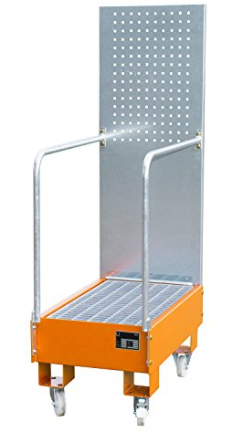 Fahrbare Auffangwanne mit Lochplattenwand 60 3 lackiert RAL2000 Gelborange