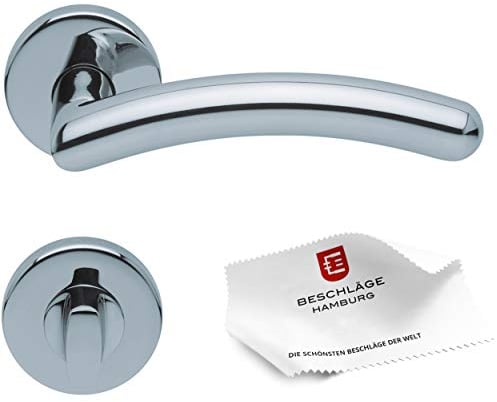 Beschläge Hamburg: Türgriffe Türbeschlag scoop SBL 1084 — Türklinken mit WC Rosetten für Bad und Toilette — Drückergarnitur/Türdrücker für Innentüren, rund, Edelstahl poliert