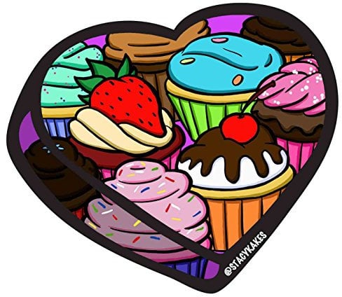 Cupcakes Heart Decal - For Cars, Laptops, and More! - Use Inside or Outside - Sicks To Any Flat Smooth Surface
