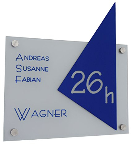 Namensschild/Türschild D1 Acrylglas SOFORTGRAVUR + VORSCHAU: Hausnummer + Gravur nach Wunsch; inklusive 4er Set Edelstahl V2A Befestigungsmaterial