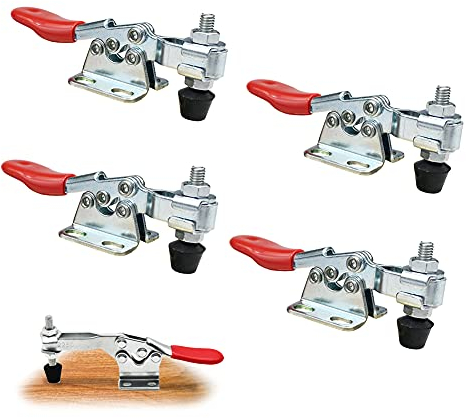 Abrazadera de Palanca, 4 piezas 201 Pequeño Tensor Horizontal Tenencia Fuerza Palanca de Tensión Antideslizantes Herramientas Manuales, Abrazadera Rápida Vertical Palanca Horizontal con Mango Rojo